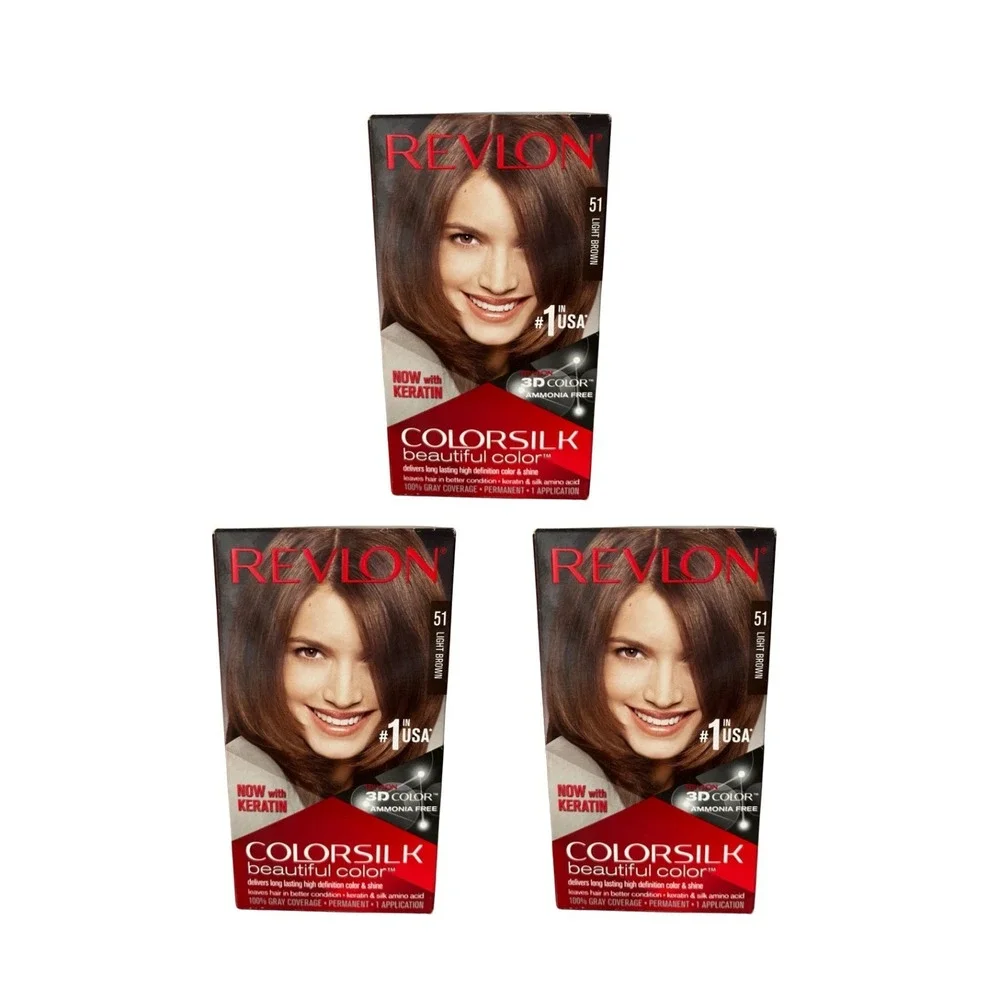 Revlon ColorSilk Hair Dye #51 Light‎ Brown 3D Color Gel Ammonia-Free Lot of 3